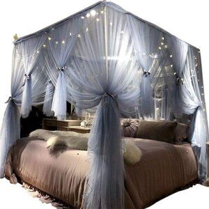 4 Corners Post Canopy Bed Curtain for Girls & Adults -Royal Luxurious Cozy Drape